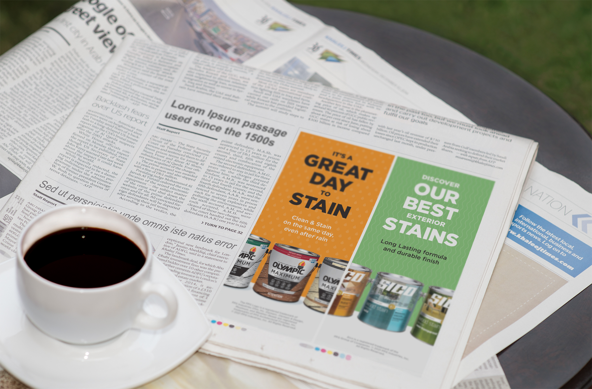 An image of a newspaper ad for a paint brand.